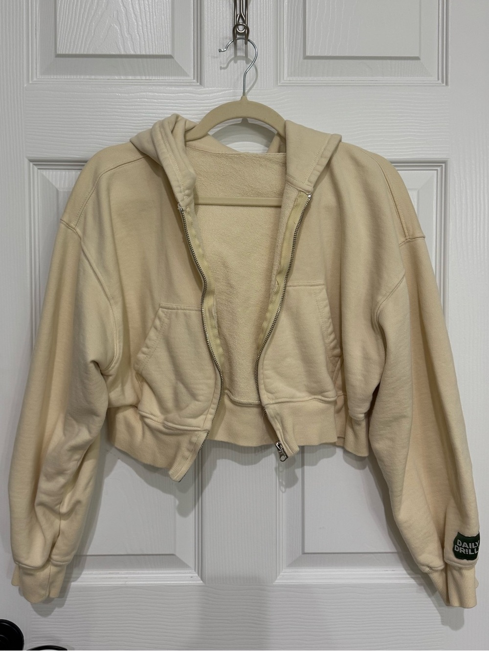 Daily Drills Neutral Beige Cropped Zip Up Hoodie